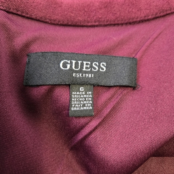 Guess Red Bodycon Midi Dress Crew Neck Faux Suede Size 6  NWT - Picture 8 of 10